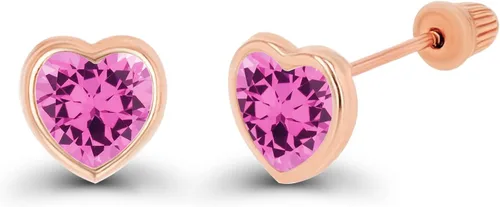 Miniatura 2 de Aretes de tuerca de oro macizo de 14 quilates, hipoalergénicos, de 0.157 in, con forma de corazón, bisel pulido y parte trasera de tornillo