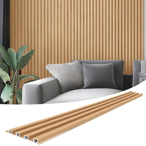 Miniatura 10 de Art3d Paquete de 8 paneles de pared de listones acústicos WPC de 96 x 6 pulgadas para decoración interior moderna, fondo de TV, sala de estar, negro