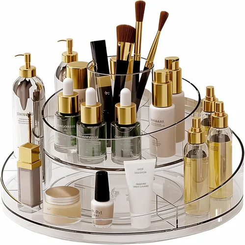 Taiuloo Organizador de maquillaje giratorio de 360 grados, bandeja de almacenamiento cosmético de acrílico transparente Lazy Susan para cuidado de