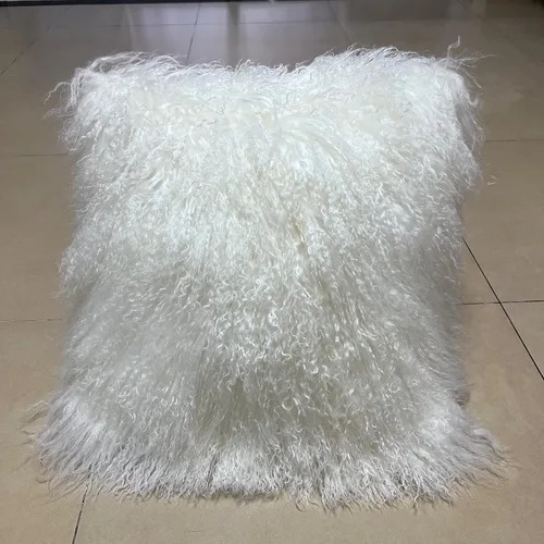 Funda de cojín de piel de cordero mongol 100% real (18 x 18 pulgadas, blanco) 1