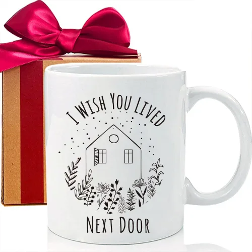 Taza con texto en inglés "I Wish You Lived Next Door", regalo de amistad, regalo sentimental de amistad de larga distancia para mujeres, mujeres,