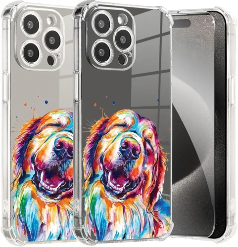 Miniatura 39 de Roemary Buffertech - Funda protectora para iPhone 13 Pro Max con diseño Golden Retriever, diseño de arcoíris con protector de pantalla