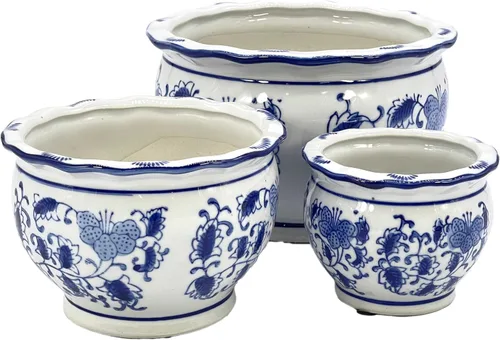 Miniatura 11 de Galt International Macetas decorativas de cerámica de porcelana floral azul y blanca 8"/6"/4.5" pulgadas, macetas de jardín con diseño chino Azul