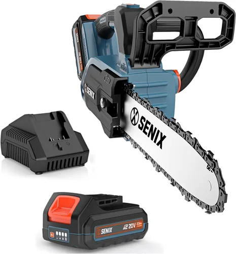 SENIX Motosierra inalámbrica, motosierra de batería de 20 V y 10 pulgadas, motosierra sin escobillas, incluye batería de 2.5 Ah y cargador,