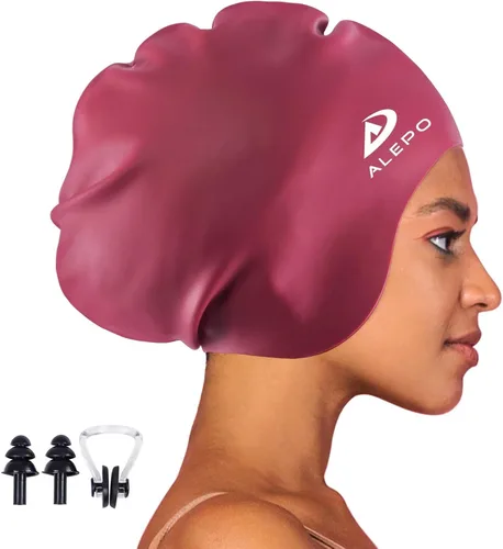 Miniatura 9 de Alepo Gorro de natación extra grande para mujeres y hombres, sombrero de natación de silicona duradera con protección para los oídos, unisex