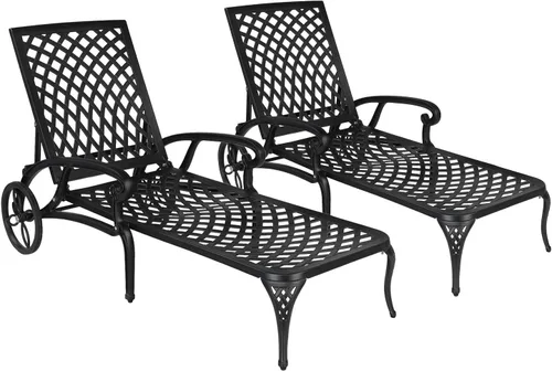 Miniatura 14 de VINGLI Tumbona de aluminio fundido para exteriores con ruedas, tumbona de patio con respaldo ajustable de 3 posiciones, silla reclinable