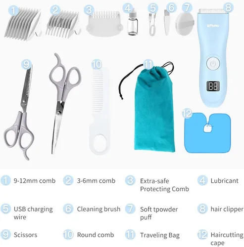 Miniatura 12 de Cortapelos para bebés, recortadora de pelo profesional silenciosa para niños y niños pequeños, máquina de corte de pelo inalámbrica impermeable