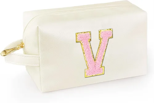 Miniatura 47 de Bolsa de maquillaje personalizada con inicial con asa, bolsa de cosméticos de preparación con bolsillo interior con cremallera, 8, 9, 10, 11, 12