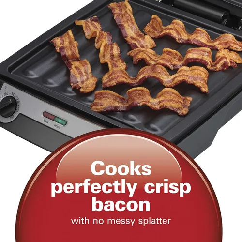 Miniatura 7 de Hamilton Beach - Combo de parrilla interior y plancha eléctrica 4 en 1 con cocina de tocino, se abre plana para doble superficie de cocción, placas