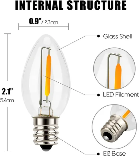 Miniatura 6 de Emotionlite - Bombillas de luz nocturna, bombillas LED C7 para candelabro, base de candelabro E12, equivalente a incandescente de 4 W, 5 W, 6 W, 7