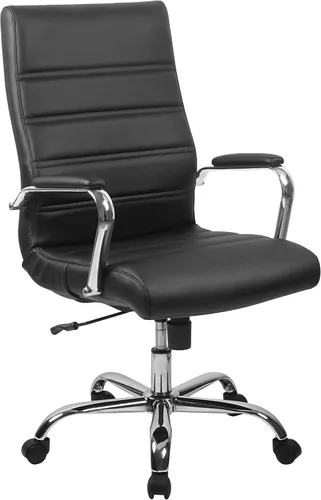 Flash Furniture Whitney - Silla de escritorio giratoria de LeatherSoft con respaldo alto, asiento acolchado y apoyabrazos, silla de oficina Negro