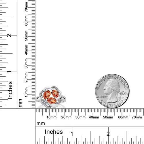 Miniatura 12 de Gem Stone King Flower Blossom Gemstone Birthstone Ring in 925 Sterling Silver 3-Stone Oval 6X4MM with Sparkling Accents Wedding Anniversary