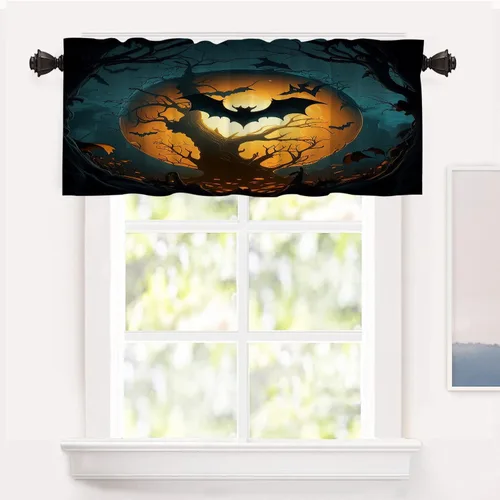 Miniatura 140 de Shrahala Beige and Orange Abstract Art Brushstrokes Blackout Curtain Tiers, Abstract Oil Paint Kitchen Valance Light Blocking Tier Drapes with Rod