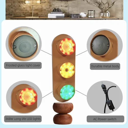 Miniatura 4 de Lámpara de semáforo con control remoto programable más de 12 secuencias, lámpara de pared de tráfico retro para dormitorio, sala de estar, club, bar