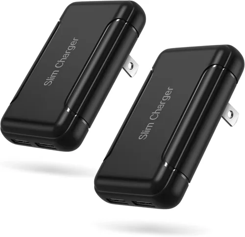 Miniatura 8 de Cargador de pared delgado, paquete de 2 cargadores de pared USB-A de doble puerto de 3A/5V con enchufe plegable, enchufe de pared USB doble plano