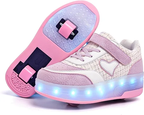 Miniatura 12 de Wooowyet - Tenis con ruedas y luces LED para niños y niñas, con ruedas, USB recargable, cierre de gancho y bucle