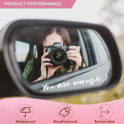 Miniatura 5 de Calcomanía con texto en inglés "You are Enough - 3 piezas de vinilo blanco You are Enough para espejo retrovisor de coche, calcomanías inspiradoras