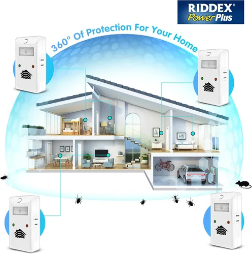 Miniatura 7 de RIDDEX Power Plus Repelente de Insectos Enchufe, Disuasor de Ratones - Control de Plagas para la Defensa Contra Ratas, Ratones, Cucarachas, Bichos