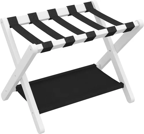 Miniatura 21 de Heybly Portaequipajes, soporte plegable para maleta con estante de almacenamiento, soporte de equipaje con 5 correas de nailon para habitación