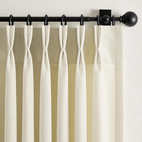 Miniatura 20 de 2 paneles de cortinas plisadas de lino beige de 84 pulgadas de largo, para dormitorio y sala de estar, cortina plisada con ganchos y pestaña trasera