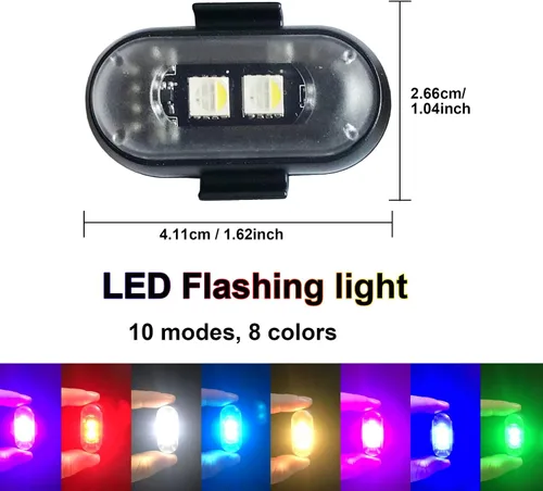 Miniatura 7 de 4 luces estroboscópicas LED RGB inalámbricas con control remoto, 8 colores, 10 modos, recargable por USB, impermeable, anticolisión, luz