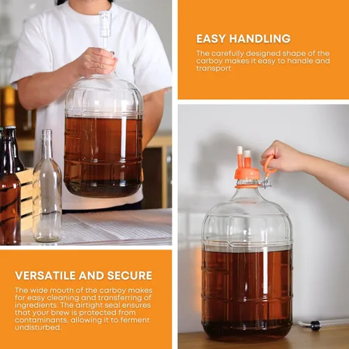 Miniatura 5 de FastRack Garrafón de vidrio de 6 galones Fermentador transparente para vino y cerveza Garrafón de vidrio italiano para elaboración casera