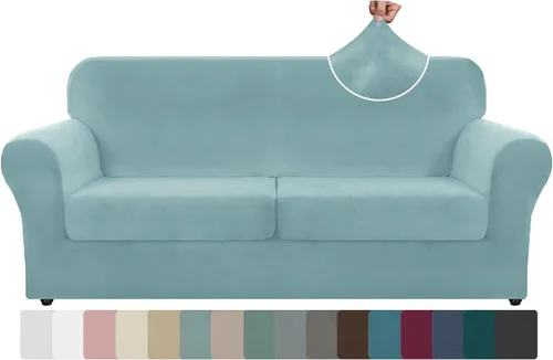 Miniatura 56 de ZNSAYOTX Funda de terciopelo de 3 piezas para sofá de 3 piezas con 2 fundas de cojín de asiento extra grandes, funda elástica para sofá de 2 plazas