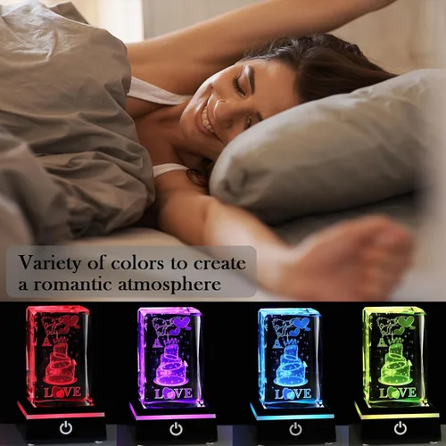 Miniatura 3 de Movdyka Pastel de cristal 3D, regalos de cumpleaños para mujeres, esposa, ideas de regalo de cumpleaños, pastel de cumpleaños grabado con láser
