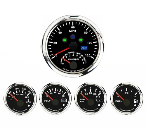 Miniatura 7 de MOTOR METER RACING - Juego clásico de velocímetro (6 piezas) con velocímetro mecánico, odómetro analógico, esfera verde, aguja blanca, iluminación