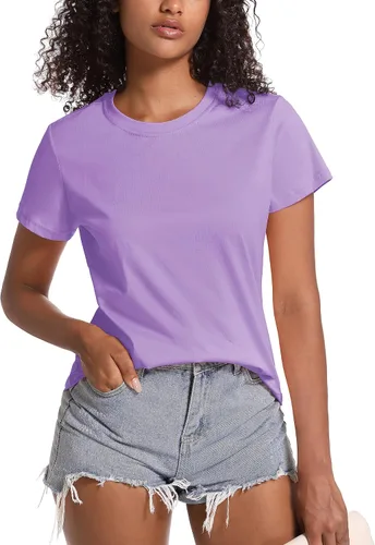 Miniatura 2 de TACVASEN Camisetas de algodón para mujer, camiseta de manga corta, casual, camisetas básicas con cuello redondo