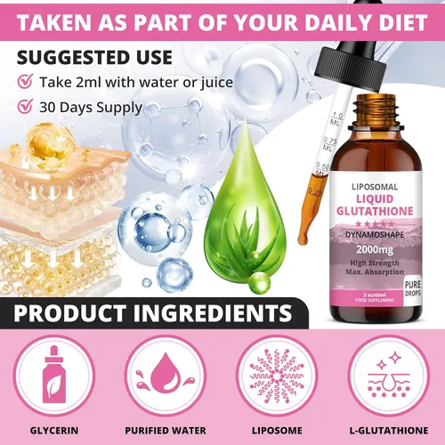 Miniatura 2 de Glutatión liposomal de 2000 mg con vitamina C, líquido de glutatión oral, suplemento antioxidante para desintoxicación, absorción superior, dosis