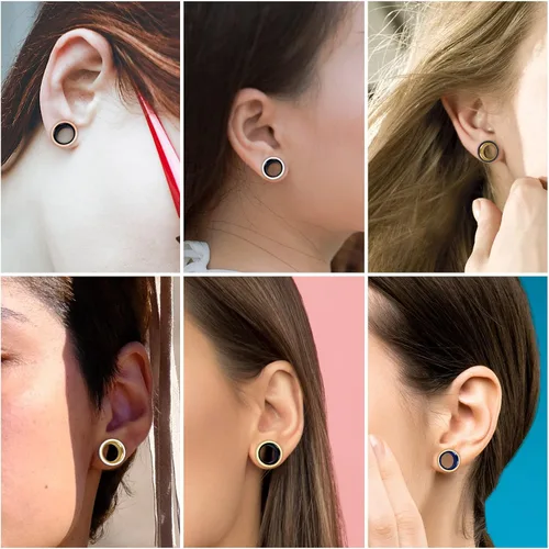 Miniatura 4 de Stuppendux 4 pares6 pares de dilatadores de oreja de acero inoxidable con doble acampanado para dilatadores de oreja, aretes expansores de carne