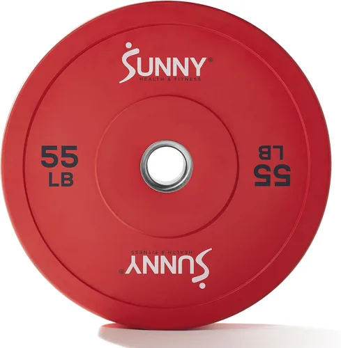 Miniatura 9 de Sunny Health & Fitness Elite 2-Inch Rubber Olympic Bumper Weight Plate 10-55 LB with Steel Hub for Home Gym, Squat Rack, Strength Training, Barbell