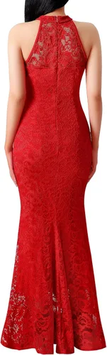 Miniatura 2 de VFSHOW Vestido largo de encaje con cuello halter y cremallera para mujer