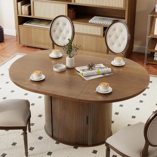 Miniatura 9 de SoarFlash Mesa de comedor redonda de 31.5 pulgadas para 2-3, mesa de cocina circular de granja con espacio de almacenamiento, base de tira de madera