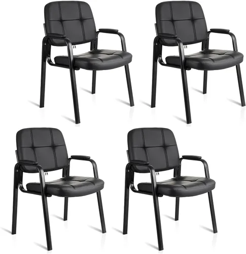 Miniatura 26 de CLATINA Silla de cuero para invitados de oficina, silla de recepción sin ruedas con reposabrazos y soporte de madera, sillón de escritorio