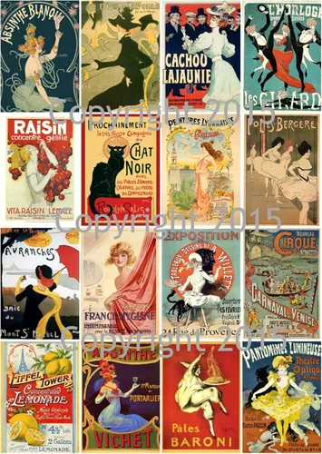 Hoja de collage de carteles franceses impresos vintage victoriano #102, álbumes de recortes, decoupage