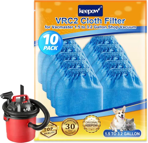 KEEPOW Paquete de 10 filtros de tela VRC2 compatibles con aspiradoras Vacmaster de 1.5 a 3.2 galones, compatible con Armor All AA155 AA256 AA255