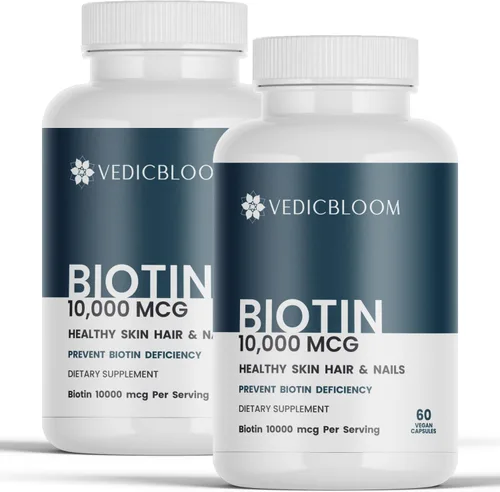 Cápsulas de biotina 10,000 mcg – Cápsulas veganas de alta potencia para un cabello, piel y uñas saludables – Sin gluten, sin OMG, 60 cápsulas