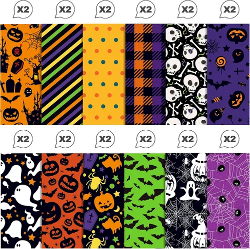 Miniatura 3 de Juego de papel de recortes de papel con patrón de Halloween, papel decorativo de doble cara de 12 pulgadas, papel de origami morado para niños, 12