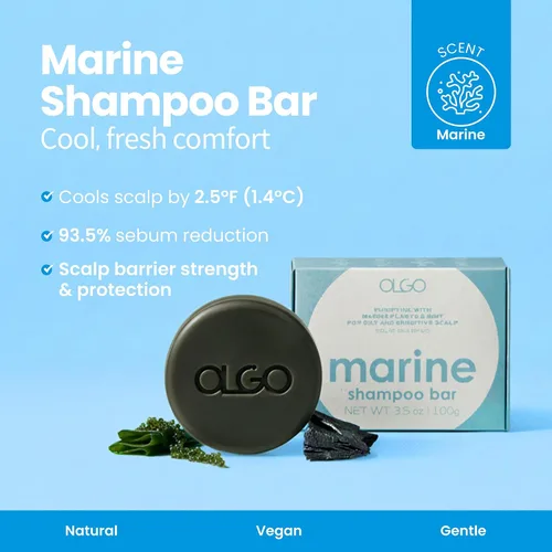 Miniatura 4 de Marine Shampoo Bar Champú de control de sebo con enfriamiento Mentol, Cornmint, carbón, algas y uva marina Limpieza profunda, volumen ligero