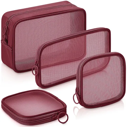 Miniatura 30 de Weewooday 4 piezas Bolsa de maquillaje de malla Bolsa de cosméticos de malla Bolsa de viaje para artículos de tocador con cremallera Mini bolsa