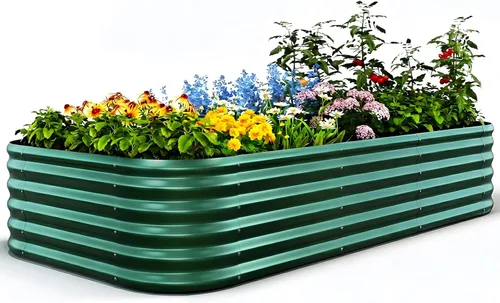 Miniatura 18 de Quictent - Juego de caja de maceta de jardín galvanizado elevada, 6x3x1 pies Caja de maceta de metal ovalada para verduras, Gris oscuro