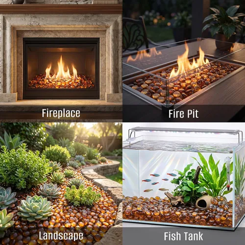 Miniatura 6 de Mr. Fireglass Cuentas de vidrio de fuego de 10 libras, gotas de vidrio de fuego redondas reflectantes de 1/2 pulgada para chimenea, pozo de fuego