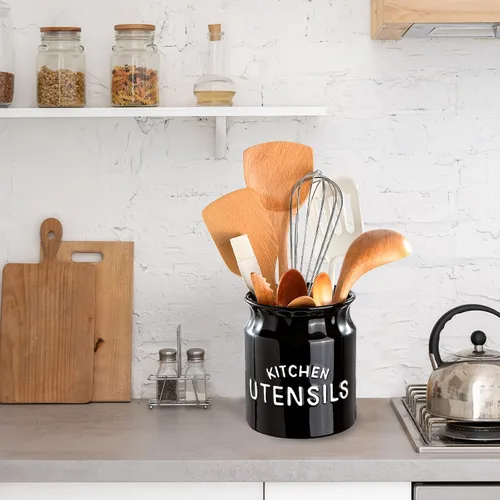 Miniatura 3 de Soporte para utensilios de cocina, de cerámica, para encimera, 6.5 pulgadas, grande, para encimera de cocina, color negro