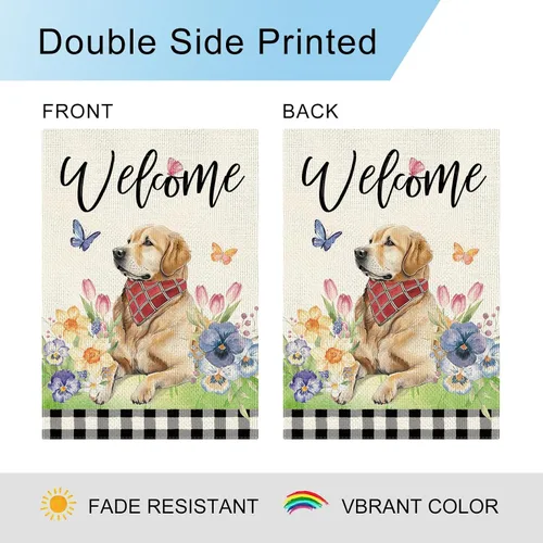Miniatura 5 de DLZDN Bandera de jardín con diseño floral de mariposa para perro, bandera de jardín de 12 x 18 pulgadas, diseño de búfalo a cuadros de doble cara