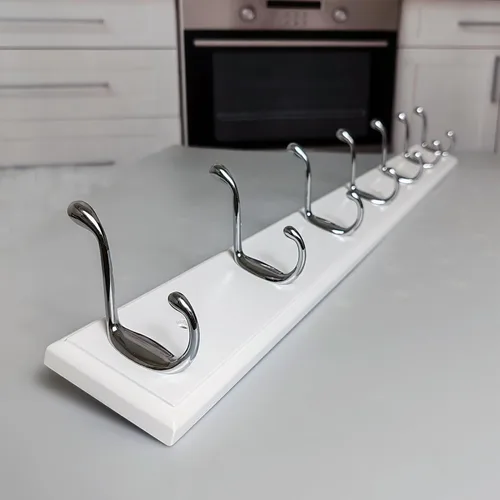 Miniatura 10 de Perchero de pared con 5 ganchos plateados de madera, 17.3’’, Ganchos resistentes para colgar ropa, sombrero, mochila, etc., Gran decoración moderna