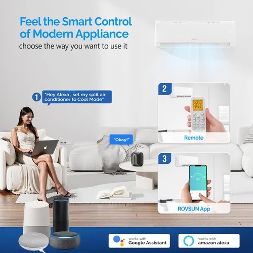 Miniatura 5 de ROVSUN 38000 BTU Quad Zone WIFI Mini Split AC/calefacción, 20 SEER2 4 zonas (9K/9K/9K/9K) BTU sin conductos Split Aire acondicionado dividido