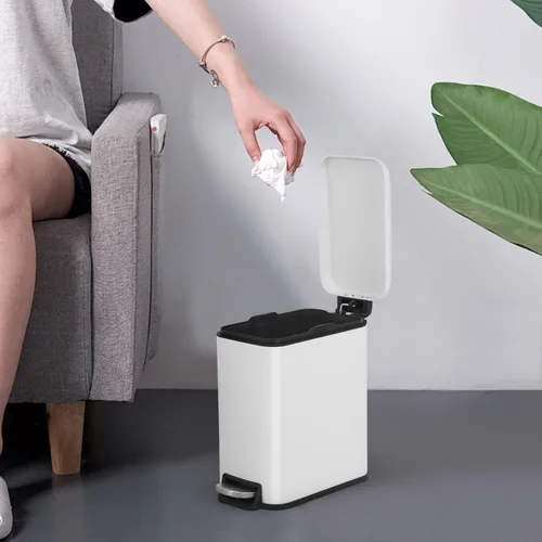 Miniatura 2 de BestOffice Basurero de baño con tapa, cubo de basura pequeño con pedal de 1.3 galones, cubo de basura blanco de acero inoxidable para baño