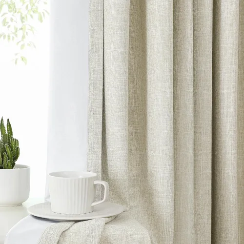 Miniatura 3 de Cortinas opacas plisadas de arena con textura de lino de eficiencia energética, panel de tratamiento de ventana de 84 pulgadas con forro opaco